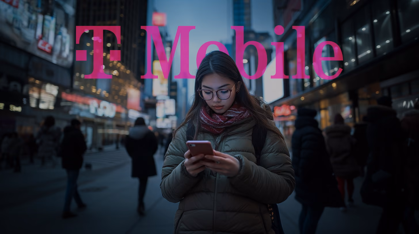 A young woman focuses on his phone, appearing engaged with the content displayed, in the midtown