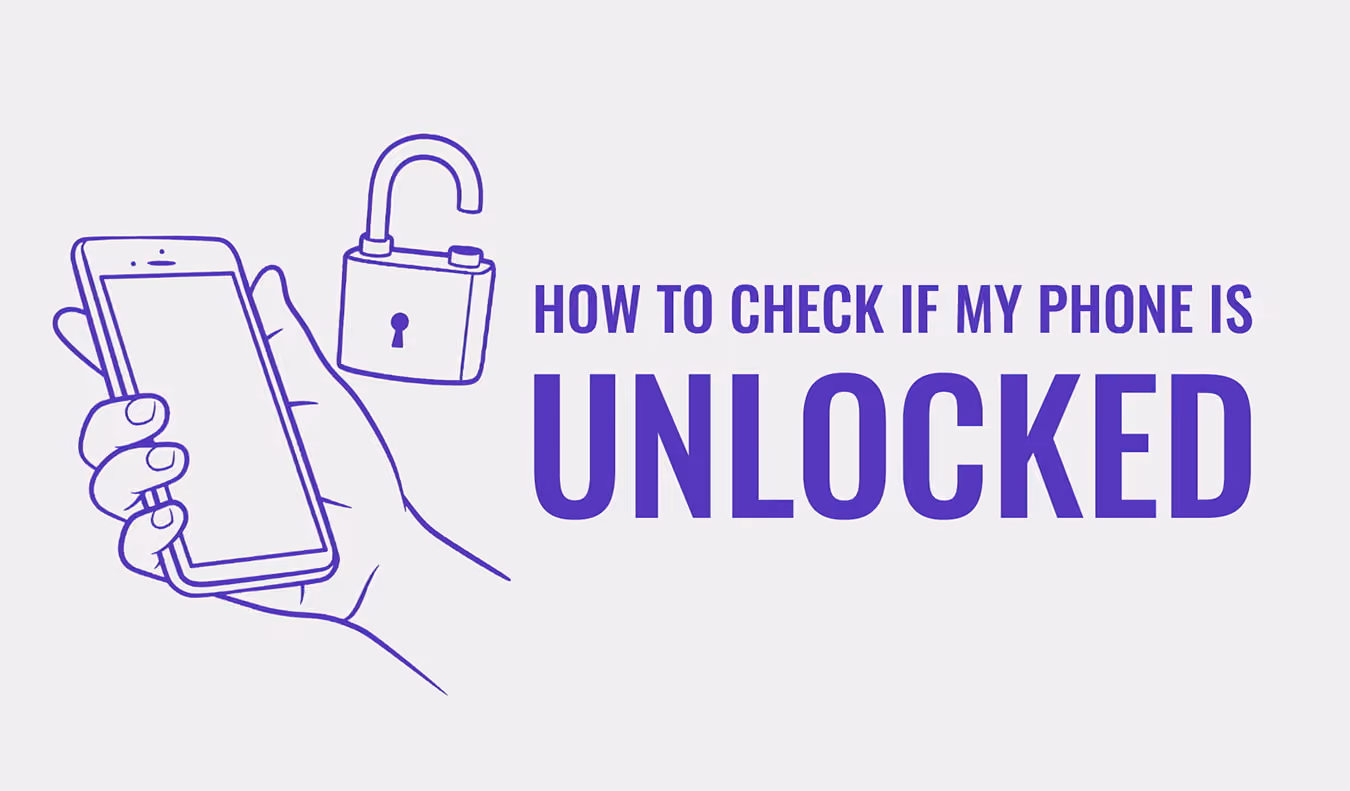 Visual guide on checking the unlock status of a smartphone for compatibility with various networks.