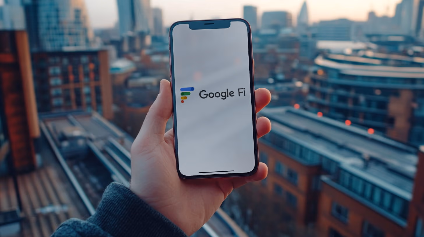 A person hand holding smartphone with google fi logo on the screen