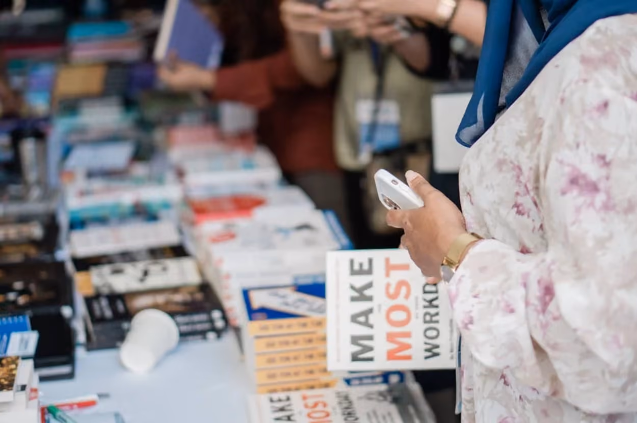 book-fair-table-display-with-books-and-people