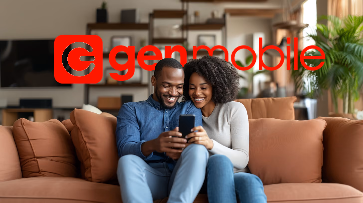 A happy couple watching on their phone