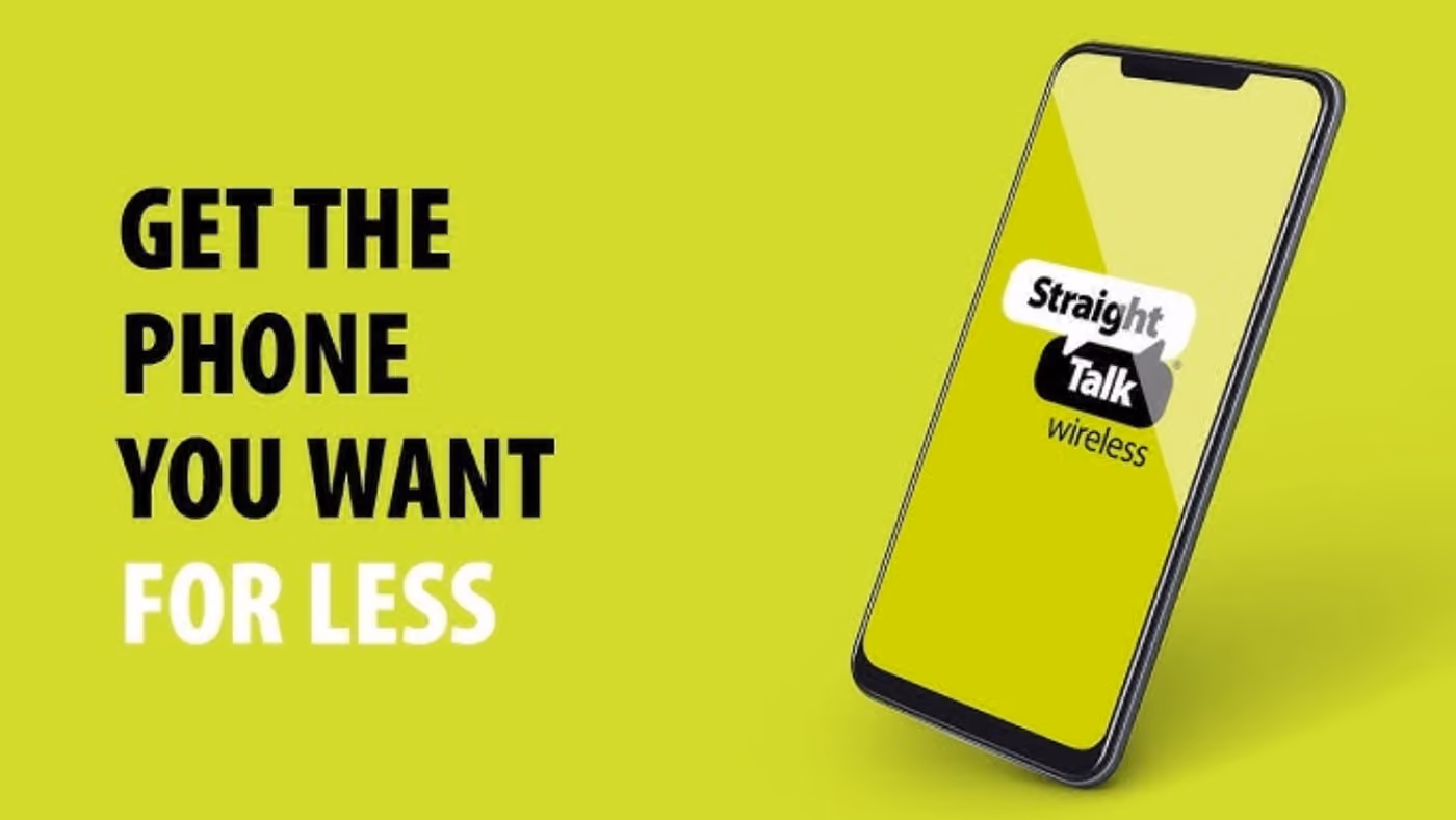 Standing phone with straight talk logo on the screen