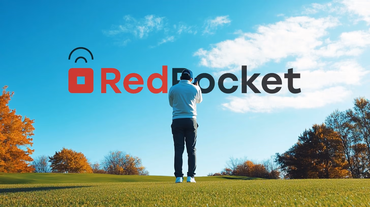 A person holding a smartphone with RedPocket logo on the screen