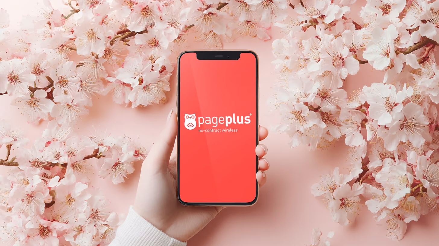Hand holding phone with Page Plus logo on the screen