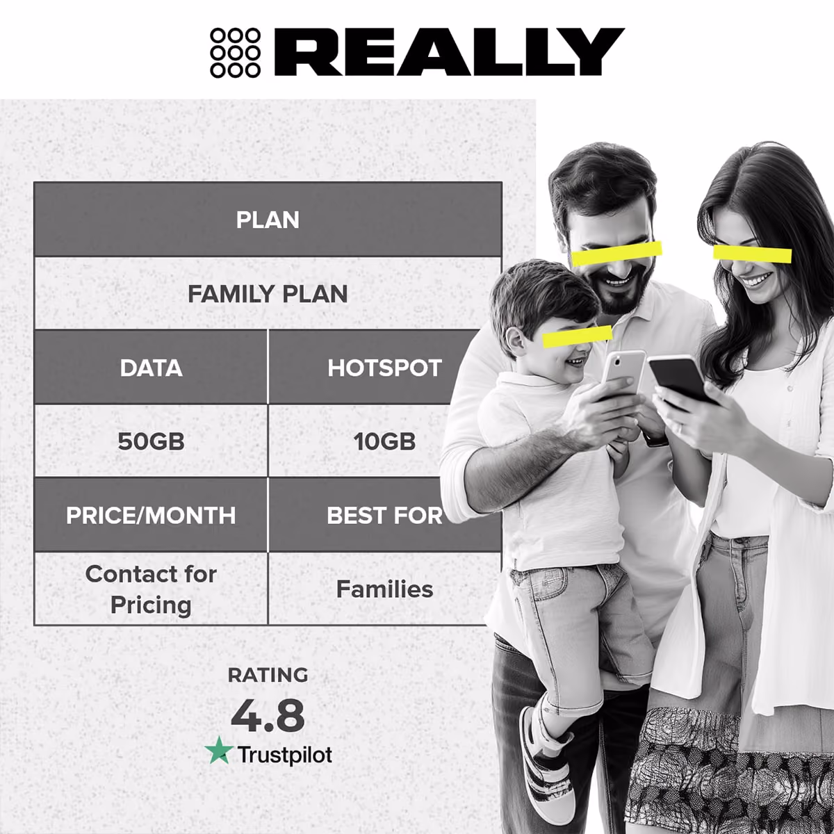 A happy family watching on their phone