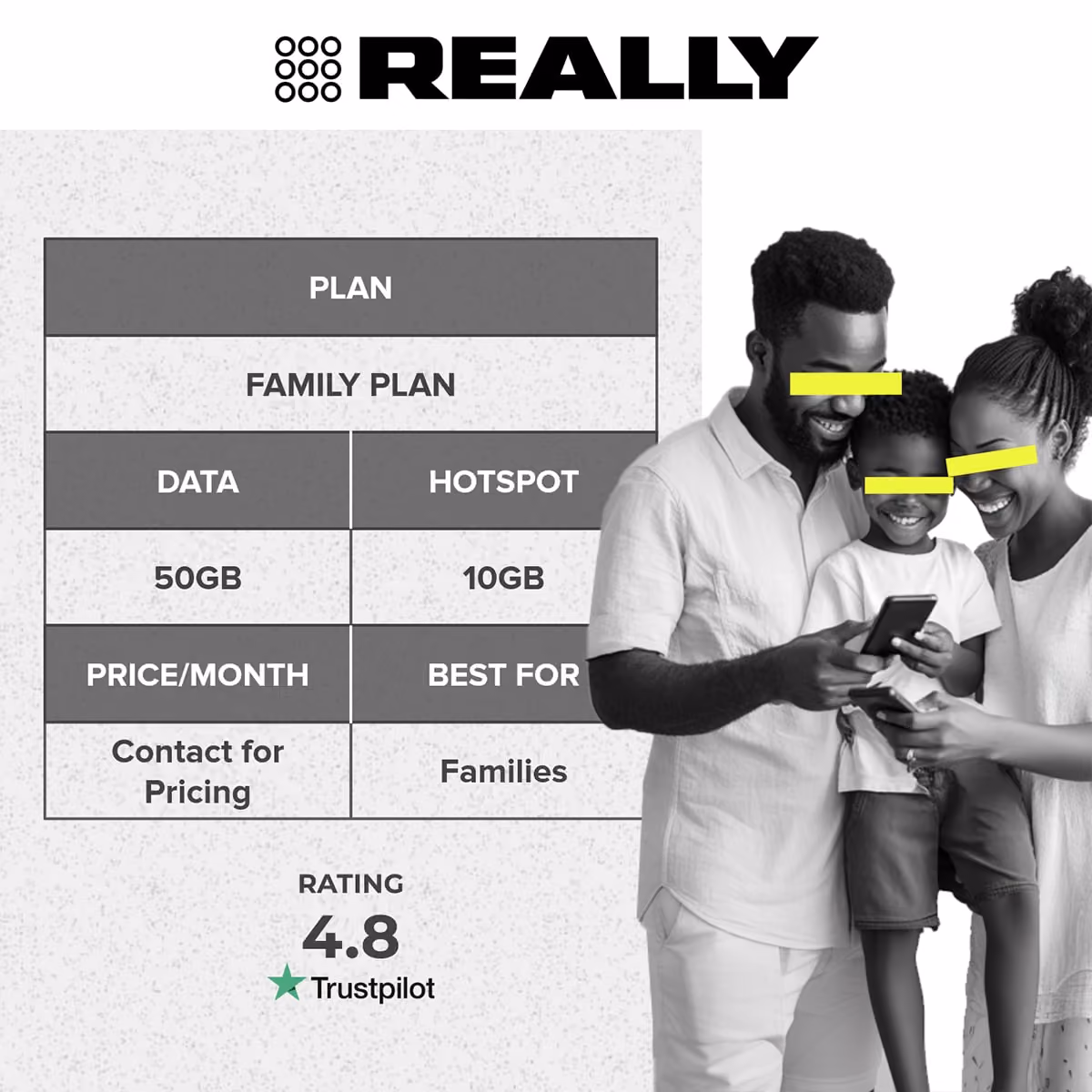 A happy family watching on their phone