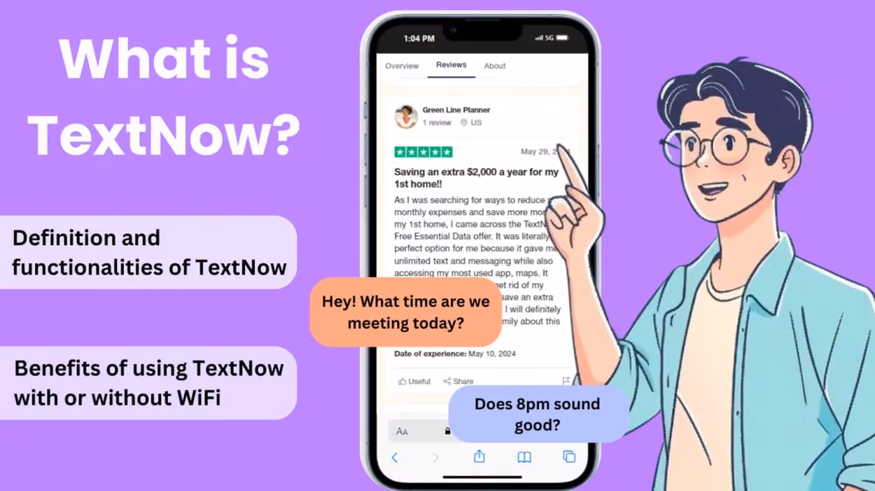An informative graphic explaining TextNow, a communication app offering free texting and calling services.