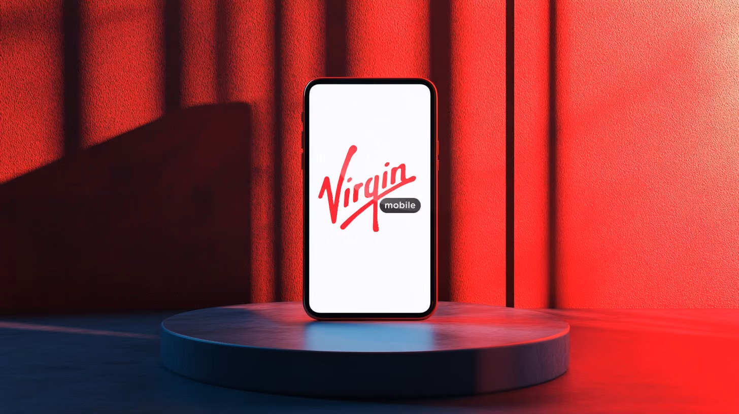 A smartphone with Virgin Mobile logo on the screen