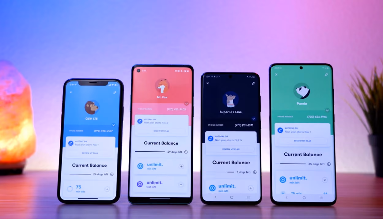 Five distinct smartphones displaying various applications on their screens, showcasing diverse functionalities and designs.