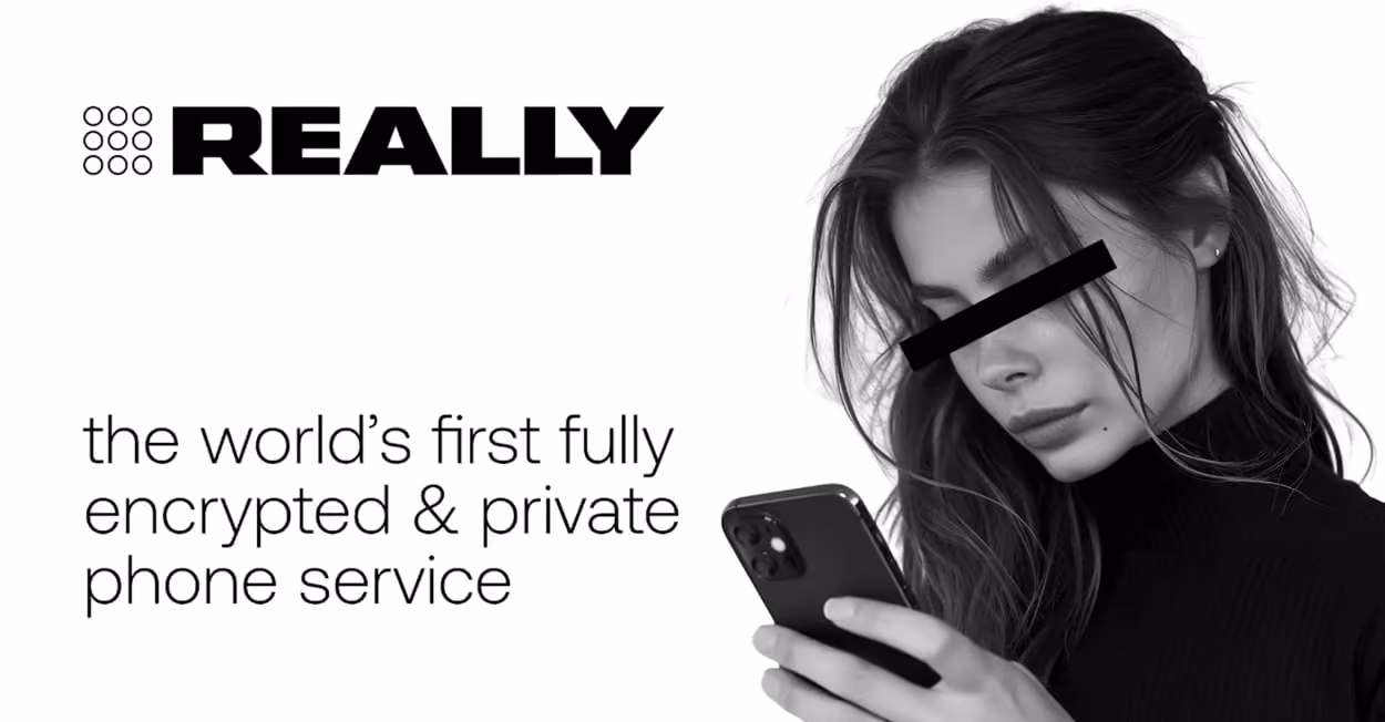 Image of a smartphone showcasing the world's first fully encrypted private phone service, emphasizing security and privacy.