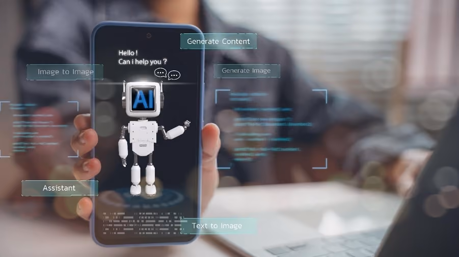 Infographic illustrating steps to integrate AI into business operations for improved efficiency and decision-making.