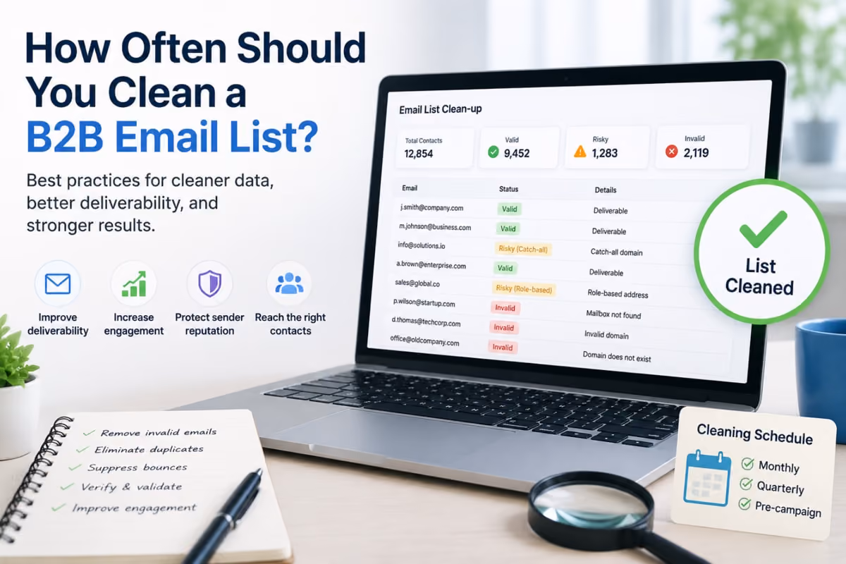 A graphic illustrating the recommended frequency for cleaning a B2B email list for optimal engagement and deliverability.