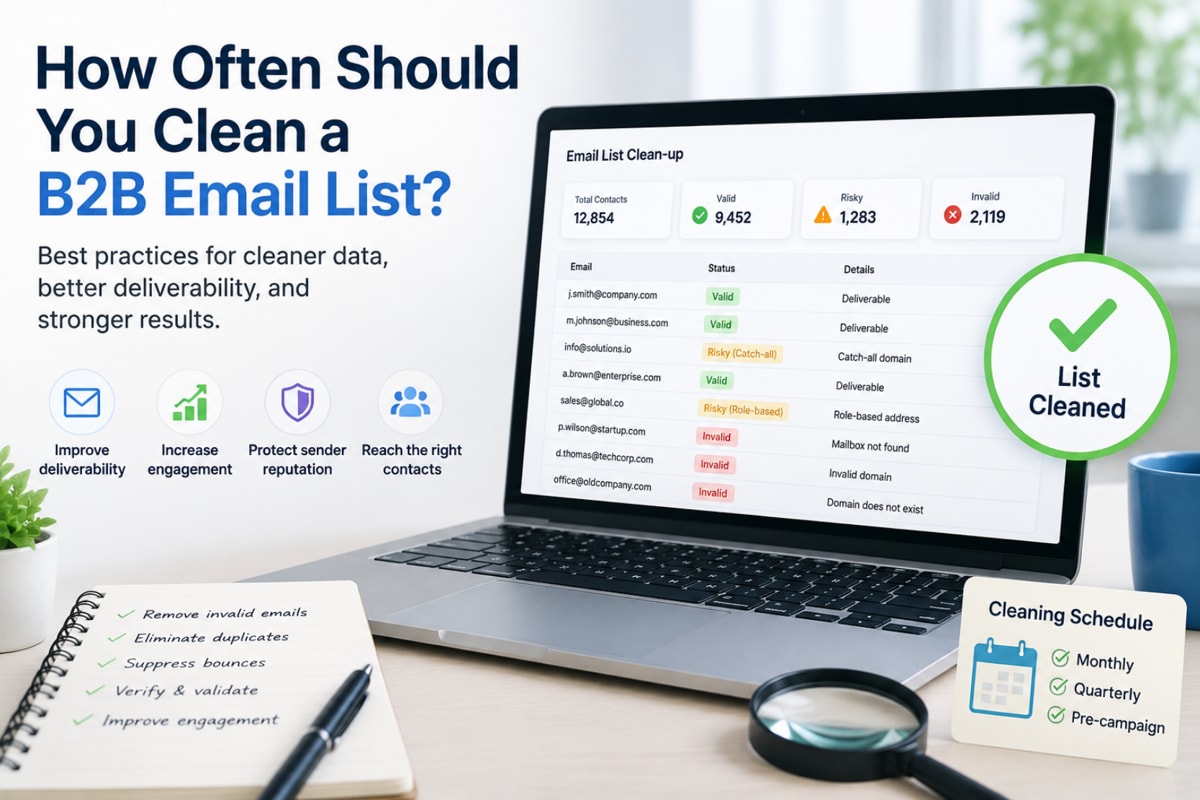 A graphic illustrating the recommended frequency for cleaning a B2B email list for optimal engagement and deliverability.