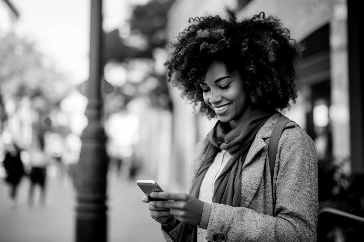 A woman holding her cell phone
