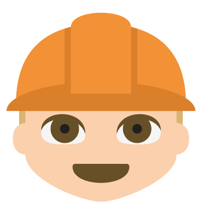 Emoticône d'un visage souriant portant un casque de chantier orange.