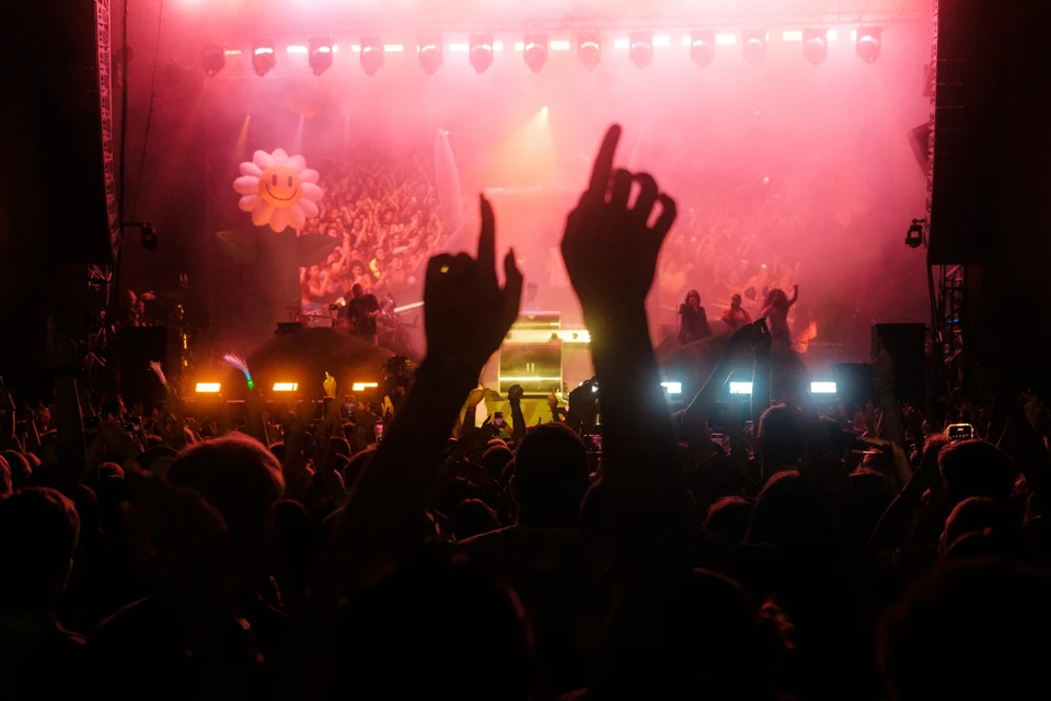 Silhouette von Händen bei einem Open Air Konzert von Cro in Braunschweig