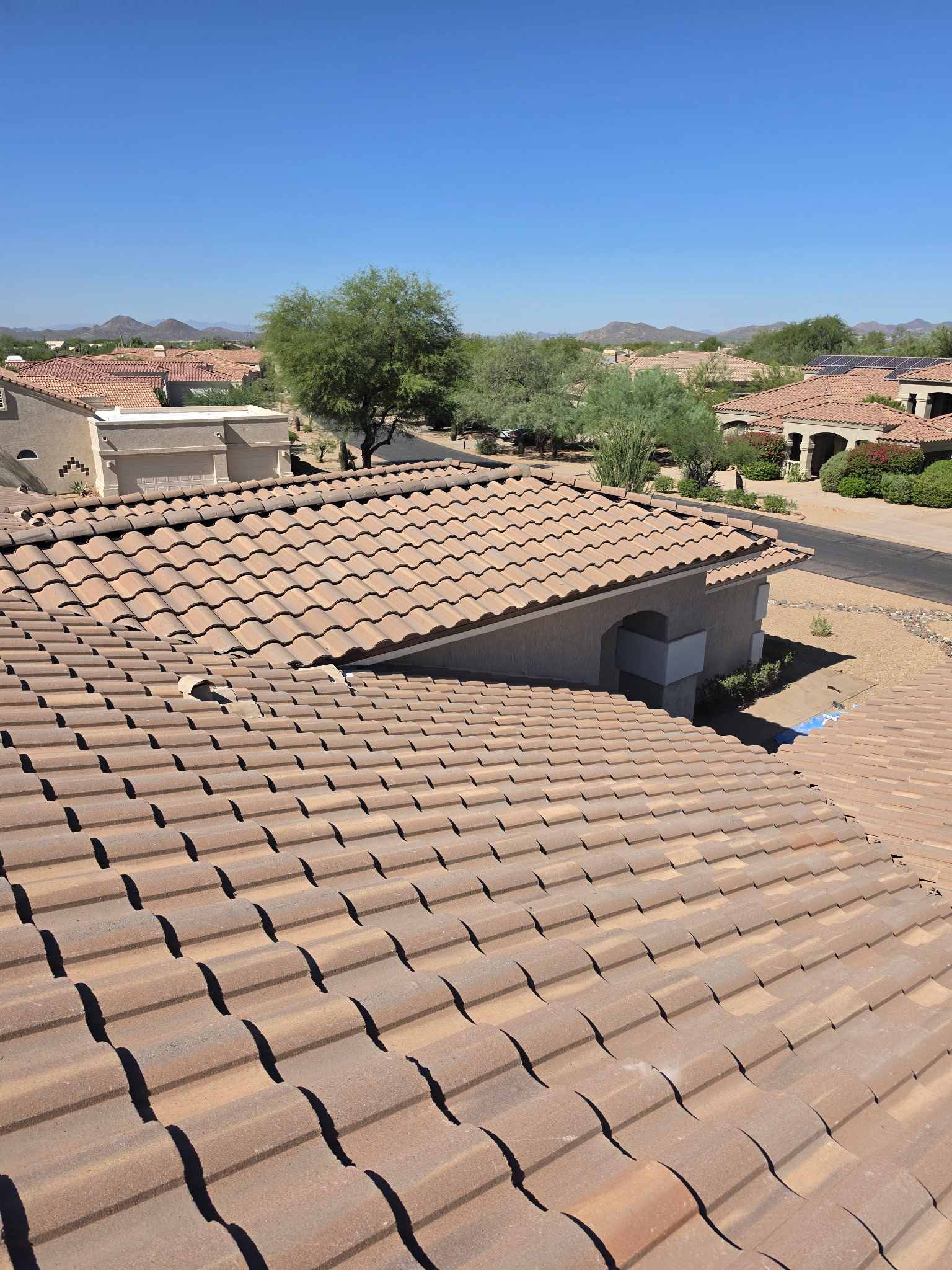 Completed tile roof from an elevated view in Phoenix Arizona