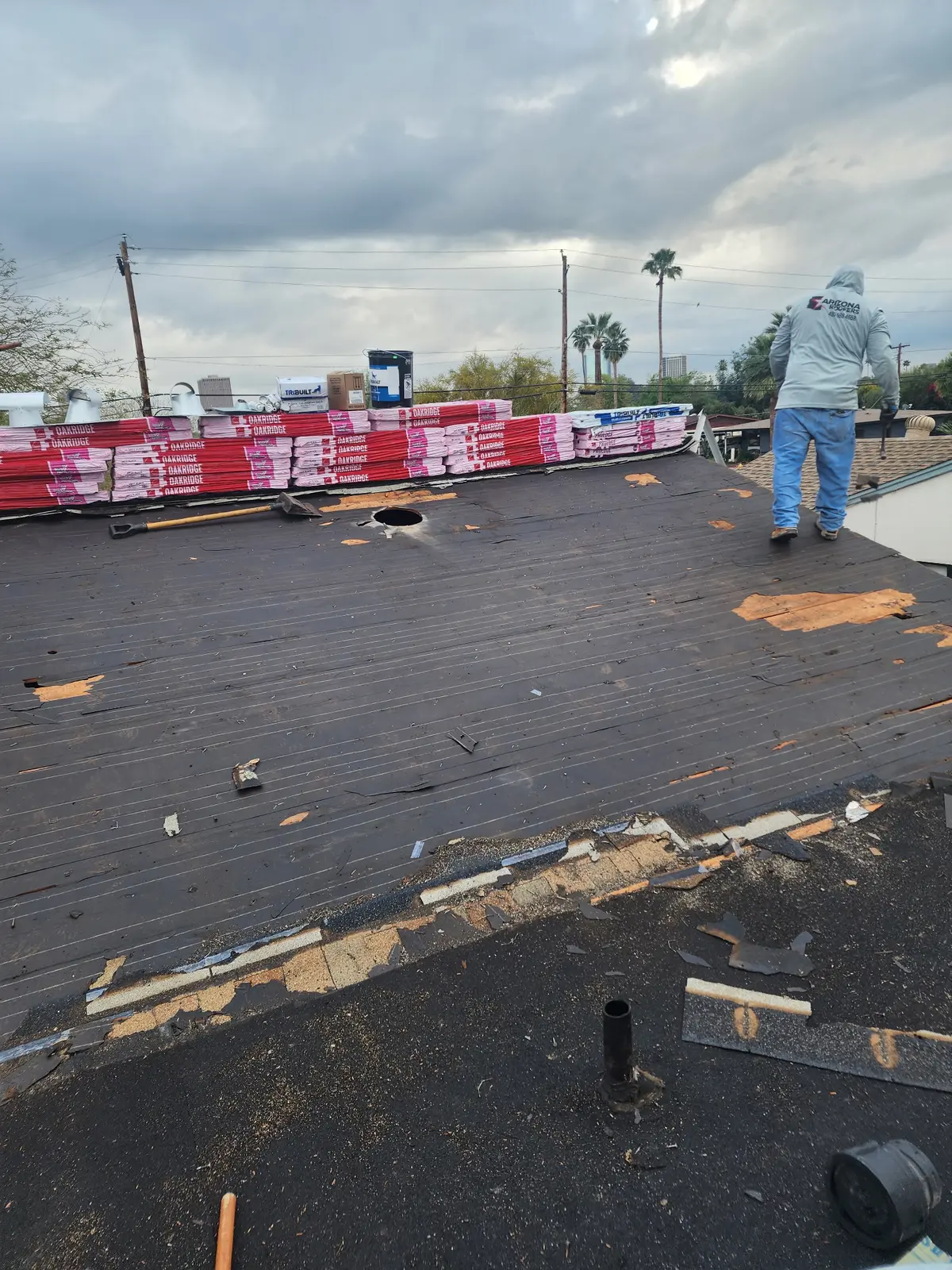 Arcadia shingle roof tear-off in progress