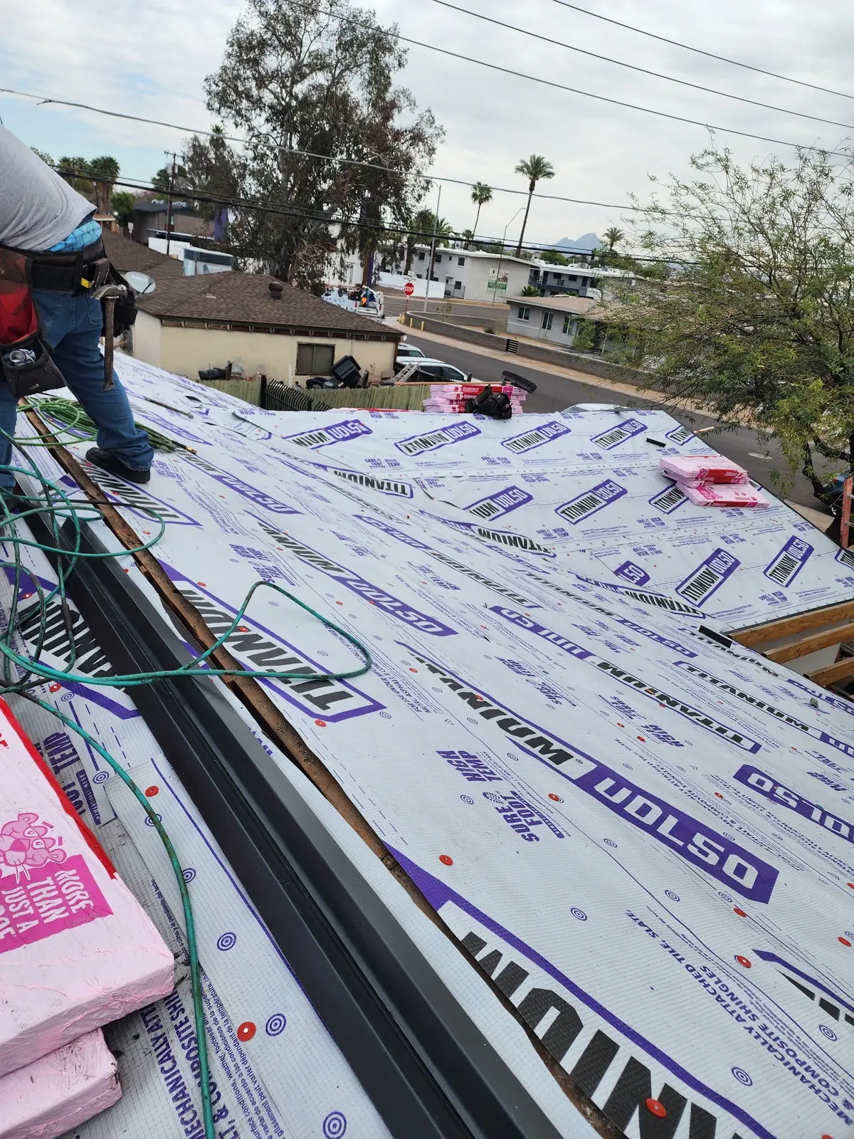 Titanium UDL50 synthetic roof underlayment installed in Arcadia