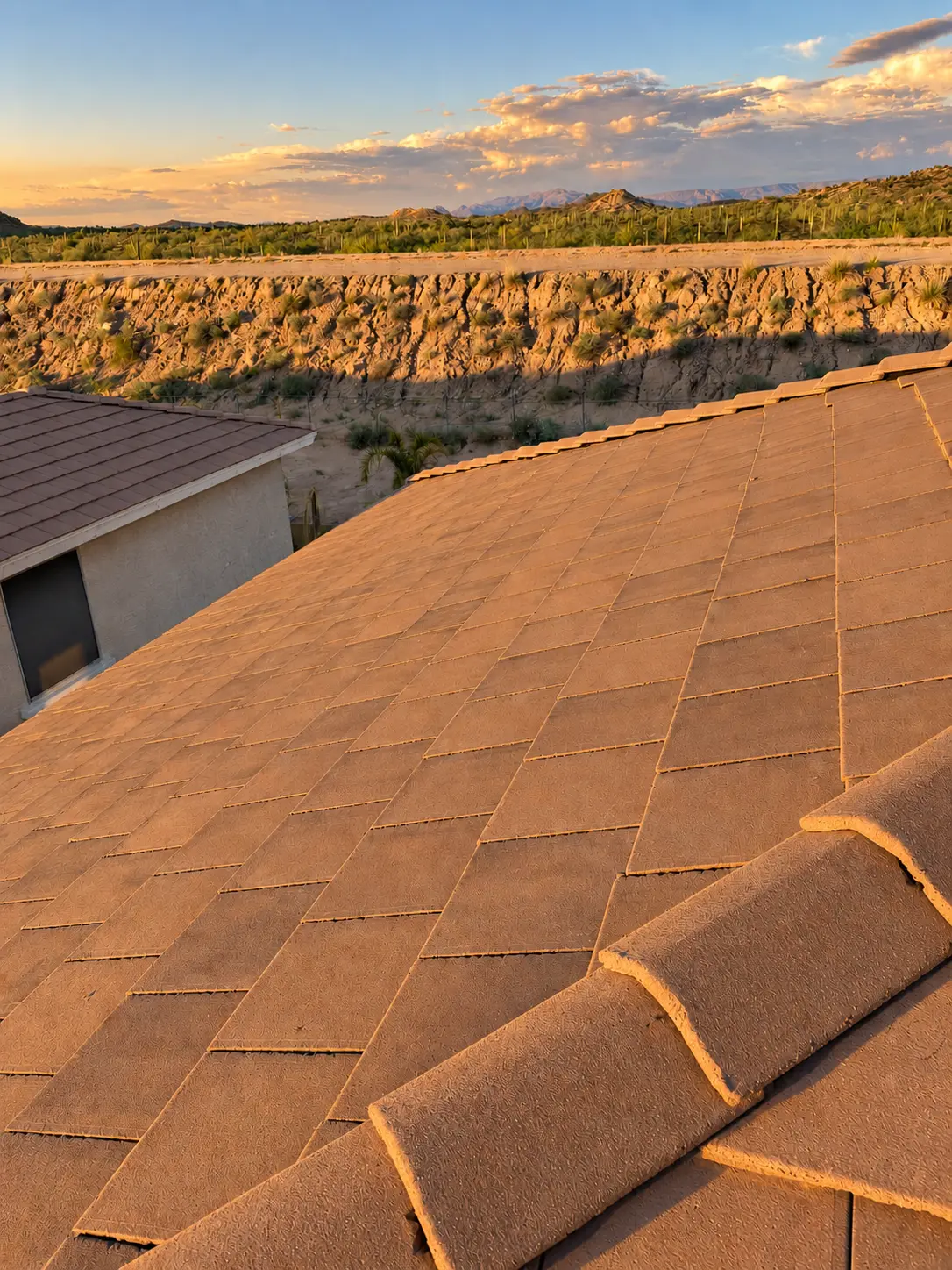 Completed Phoenix tile roof with desert landscape