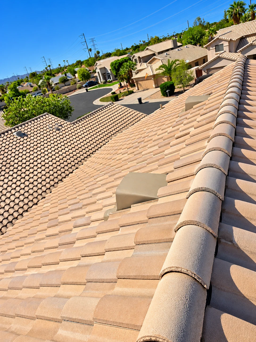 Finished tile roof overlooking a Gilbert, Arizona neighborhood