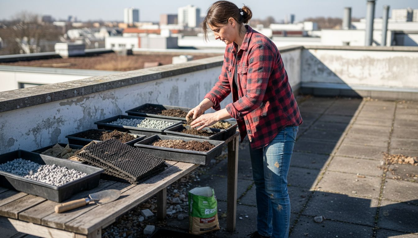 Auswahl und Sortierung der Materialien für den Bau einer Dachbegrünung