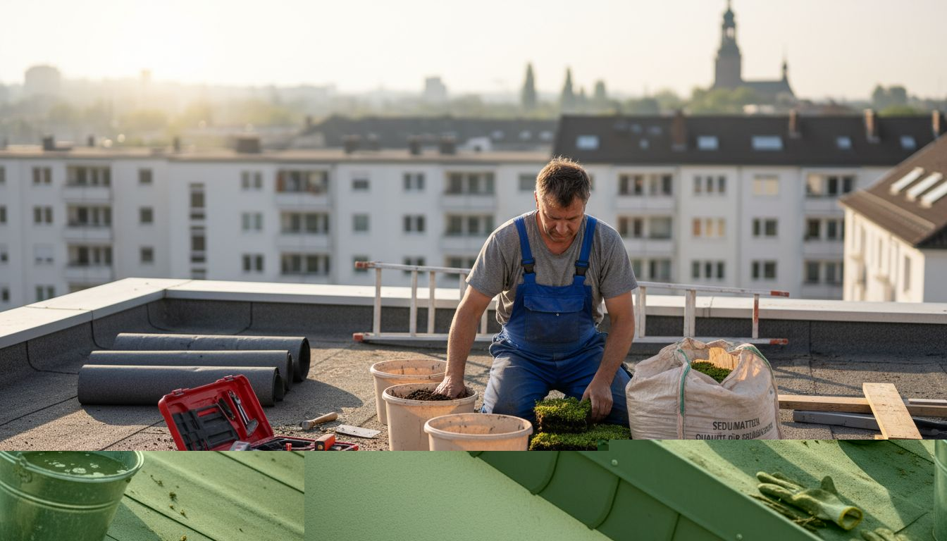 Bevor sie ihr Dach bepflanzt, sorgt eine Frau dafür, dass alles gründlich gereinigt wird.