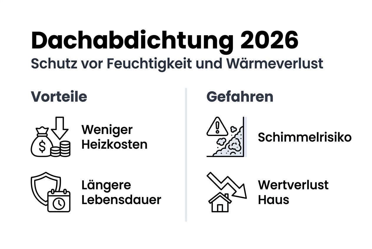 Infografik: Die wichtigsten Vorteile und mögliche Risiken bei der Dachabdichtung