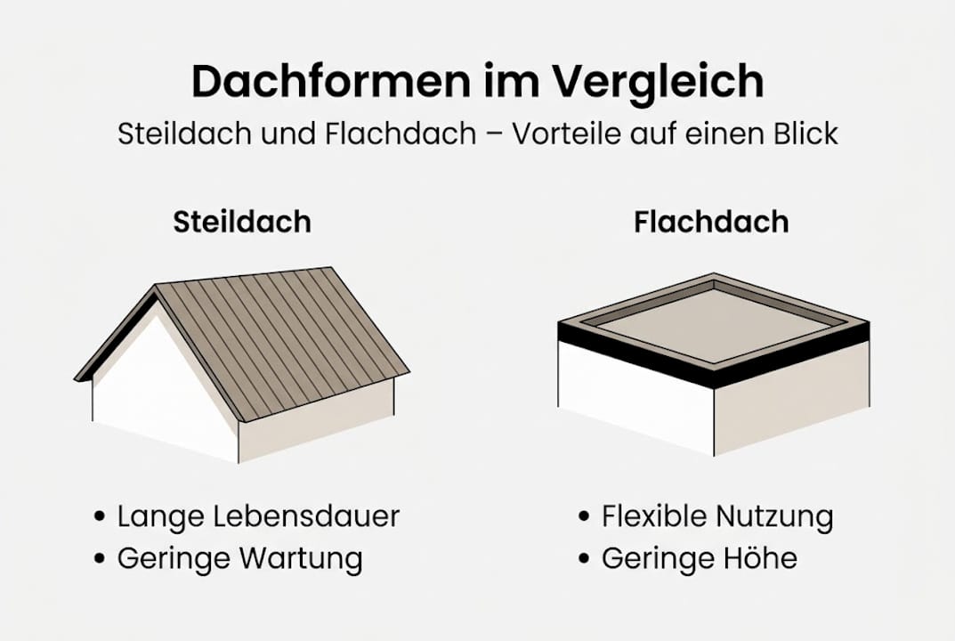 Steildach oder Flachdach? Ein Überblick der Unterschiede auf einen Blick