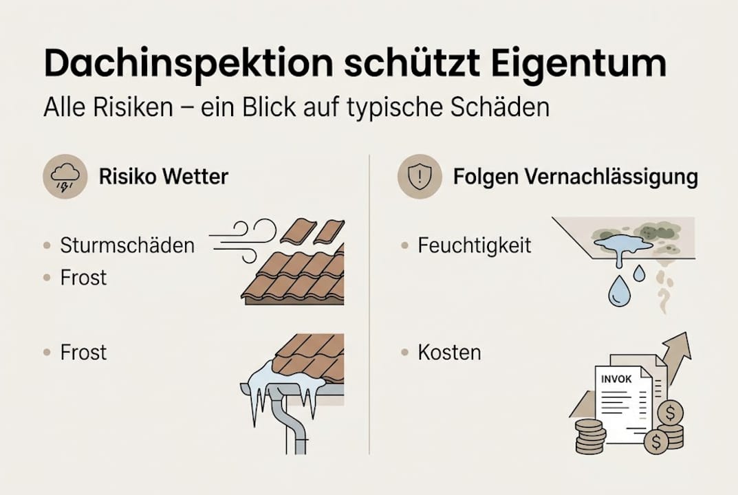 Übersicht: Typische Gefahren rund ums Dach und ihre möglichen Auswirkungen