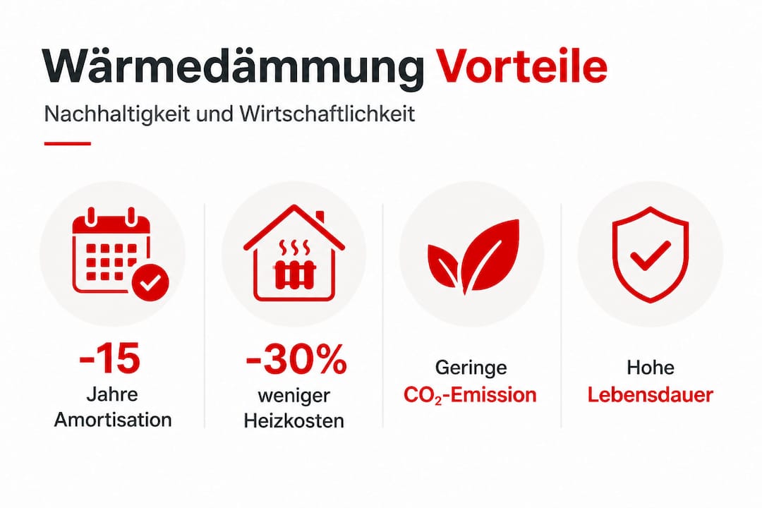 Infografik mit Zahlen und Fakten zu den Vorteilen einer Dachisolierung