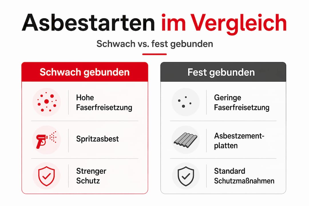 Infografik: Unterschiede zwischen schwach gebundenem und fest gebundenem Asbest