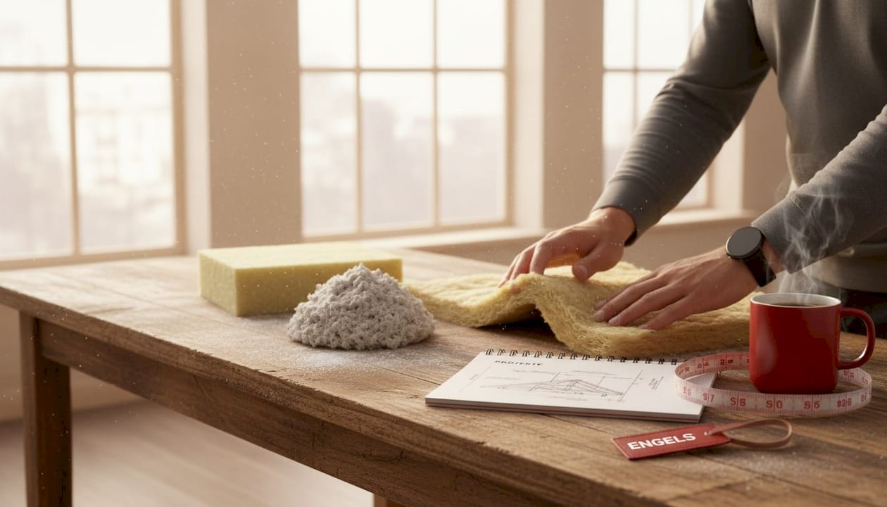 Dämmstoffe im direkten Vergleich auf einem Holztisch
