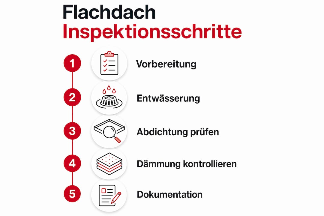 Schritt-für-Schritt-Anleitung zur Flachdach-Überprüfung als anschauliche Infografik