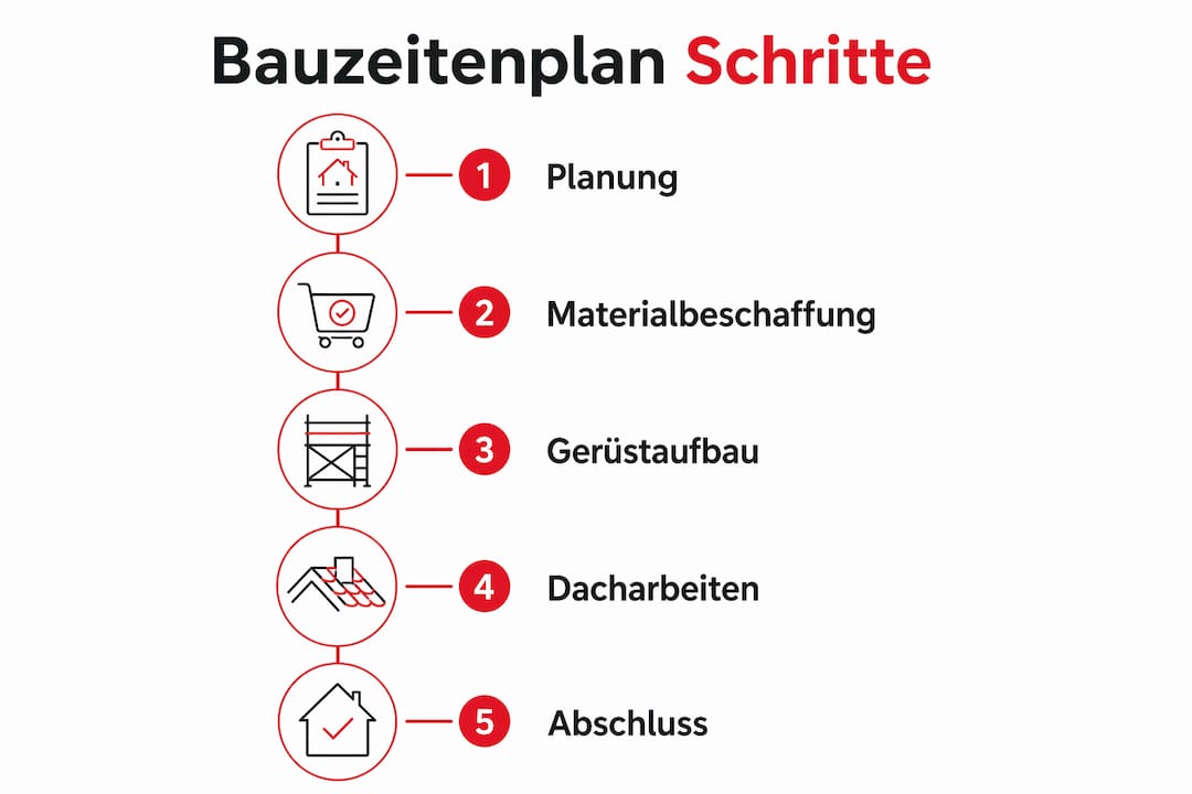 Übersichtsgrafik zum Ablauf eines Bauprojekts – die wichtigsten Schritte im Zeitplan auf einen Blick