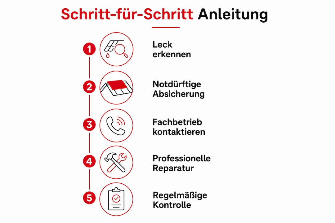 Schritt-für-Schritt-Anleitung als Infografik: So gehen Sie bei einem undichten Dach vor