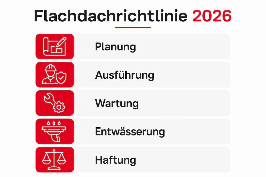 Übersichtsgrafik: Die wichtigsten Schritte nach der Flachdachrichtlinie auf einen Blick