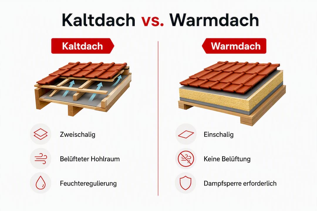 Übersicht: Kaltdach vs. Warmdach – die wichtigsten Unterschiede im direkten Vergleich