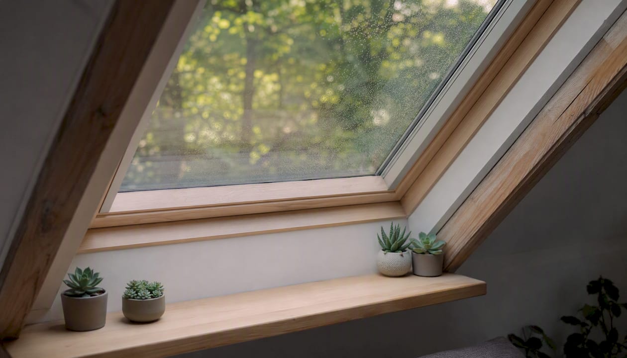 Helles Dachzimmer mit großen Dachfenstern
