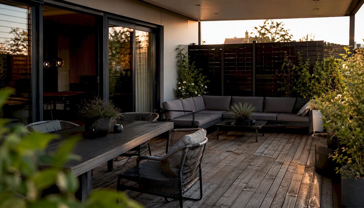 Gemütliche Dachterrasse mit privatem Bereich und bequemen Sitzgelegenheiten