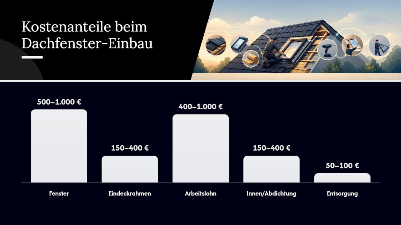Kostenaufstellung der einzelnen Komponenten bei der Dachfensterinstallation