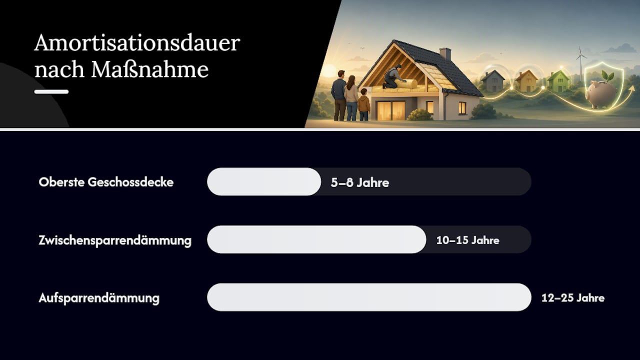 Diagramm zum Vergleich von Dämmmethoden nach Kosten und Amortisationszeit