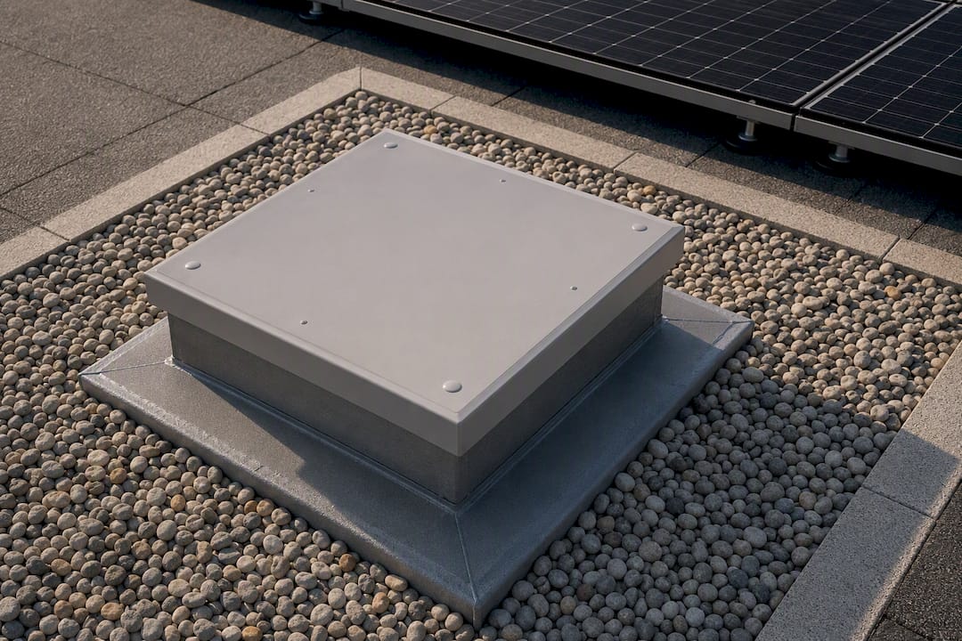 Dachdurchführung mit Kiesstreifen neben dem Solarmodul