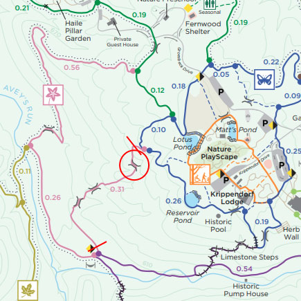 Map displays closed section of Wildflower Trail and bridge to be replaced.