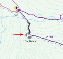 The RED arrow points to the Fox Rock closure on the Geology Trail steps.