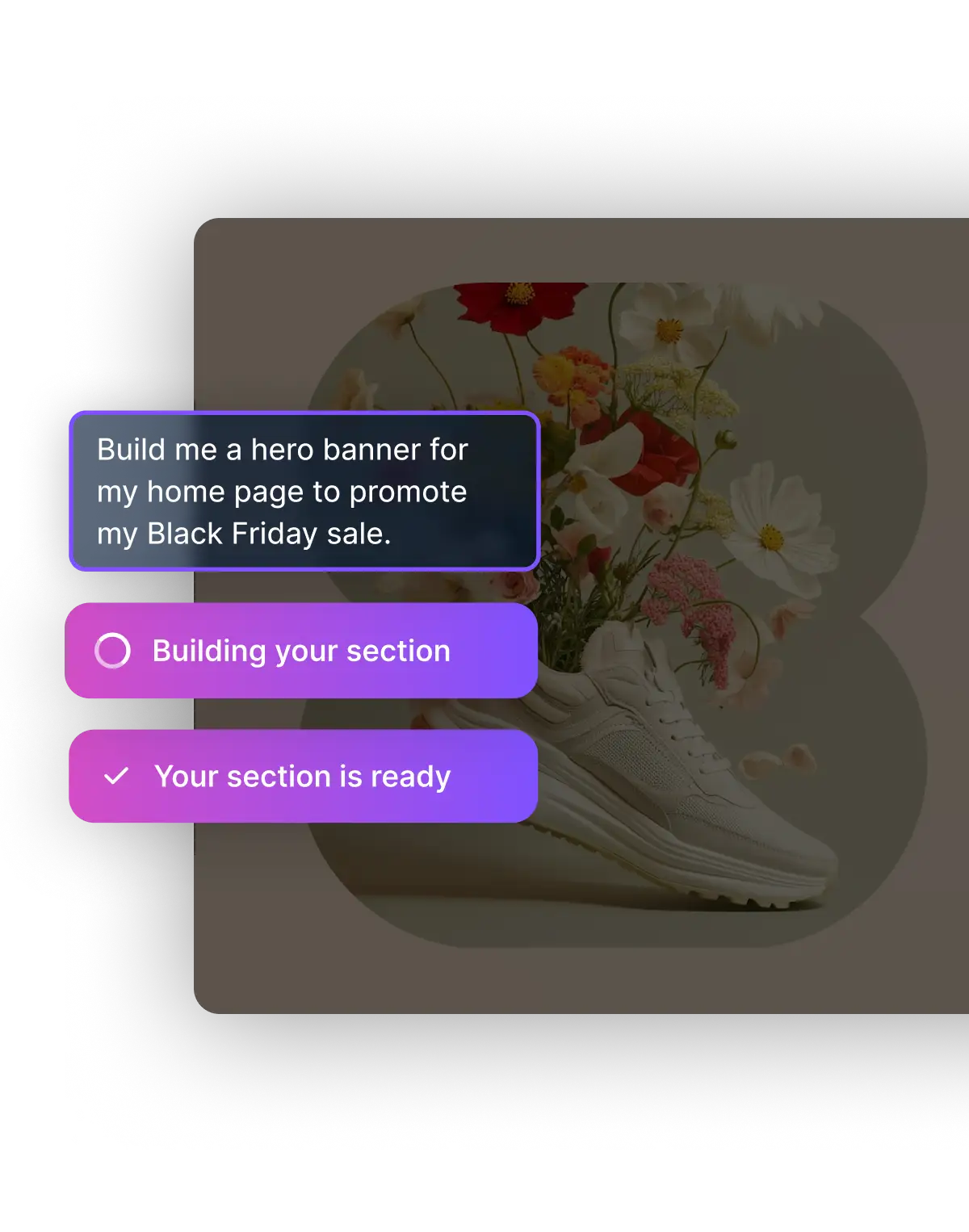 AI building an entire ecommerce landing page section from a simple prompt