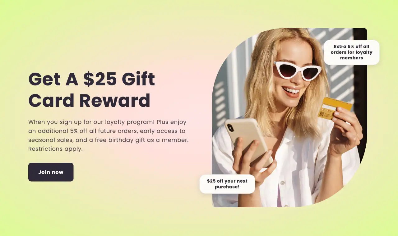 AI-generated ecommerce landing page section for a gift card promotion 