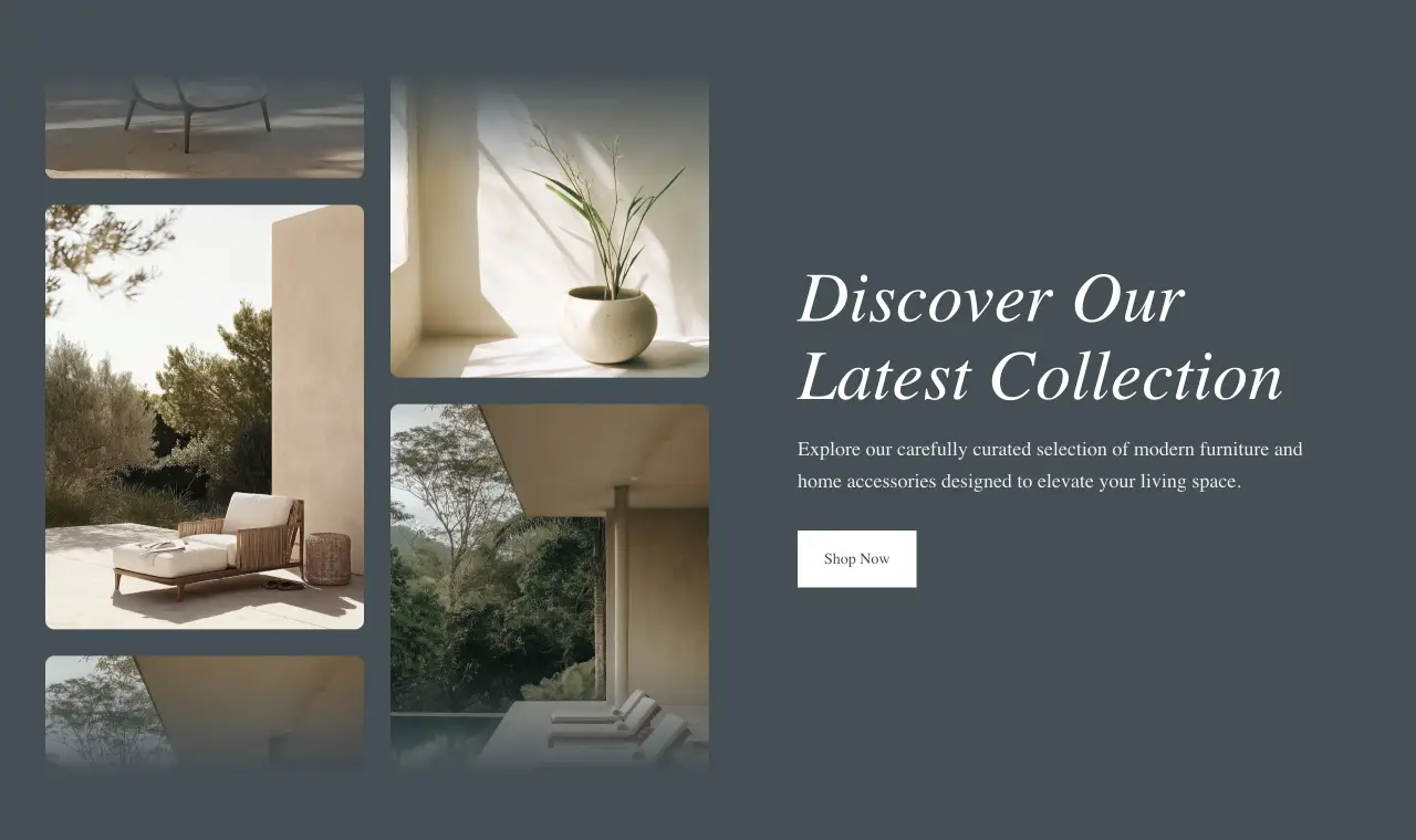 AI-generated ecommerce landing page section promoting a brand's latest collection
