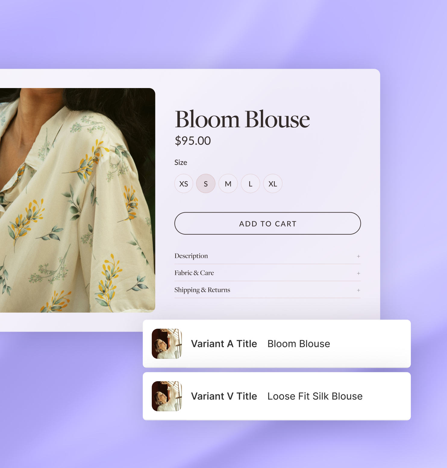 Example of product detail page with different product titles