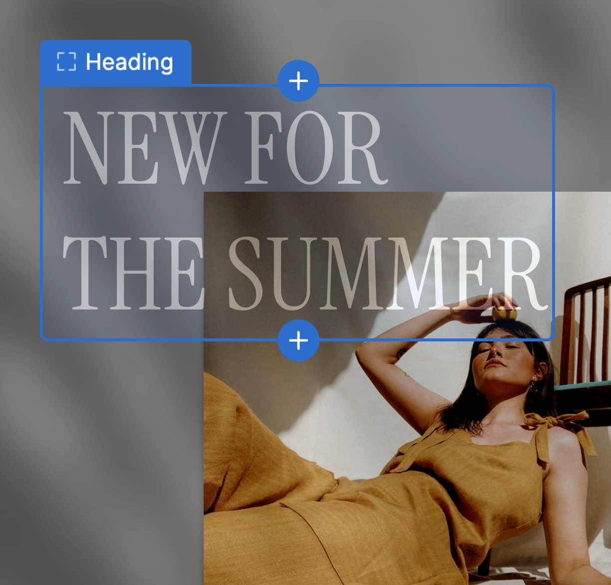 Woman in a mustard dress reclining with eyes closed with heading text noting new arrivals on top.